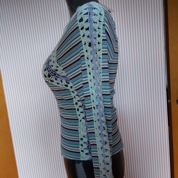 Free People Knit Stripe Top XS Boho Coastal Cowgirl Long Sleeve Tee - Picture 3 of 10